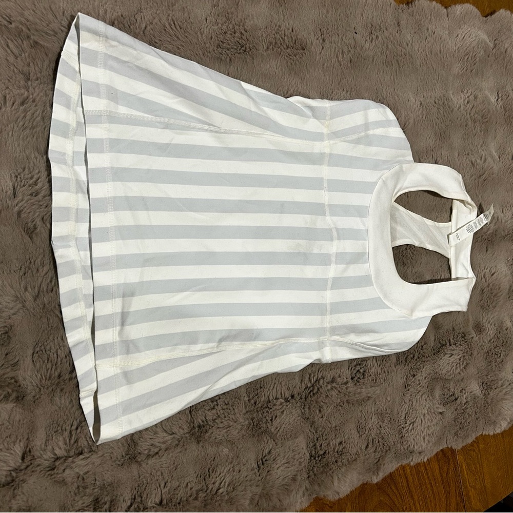 Lululemon White and Gray Striped Tank Top